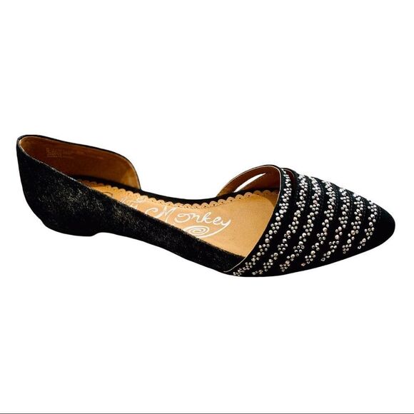 Black Leather Rhinestone Toe Cap Slip Ons Ballet Loafer Shoes NEW - Picture 5 of 9